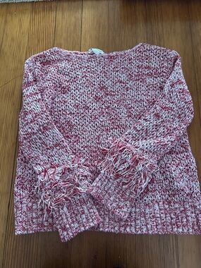 Club Monaco Red & White Marled Fringe Cuff Sweater